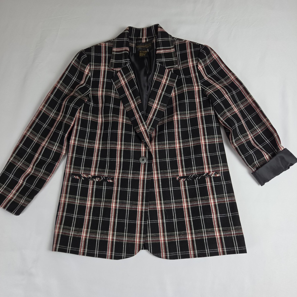 Vtg Plaid Requirements Blazer Jacket Black  Academia Preppy Size 12 Petite